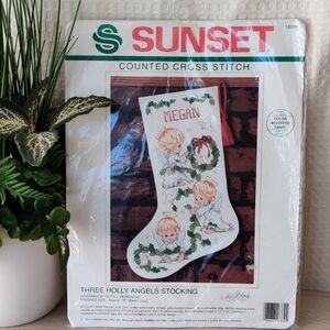 Sunset, Counted Cross Stitch Three Holly Angels Stocking Kit